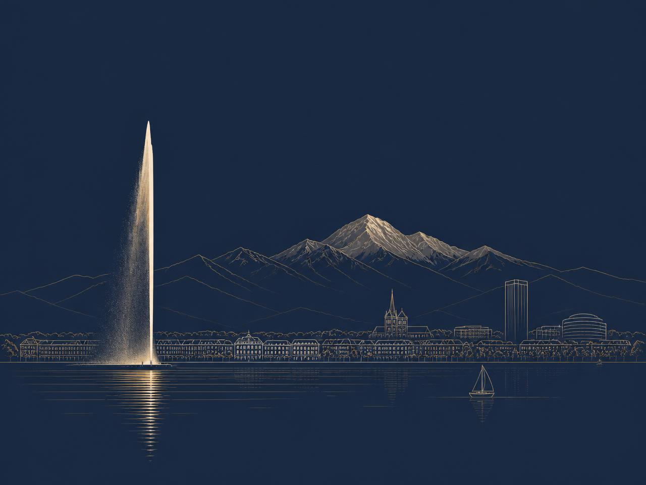 Salle de réunion élégante avec vue sur le lac Léman au coucher du soleil